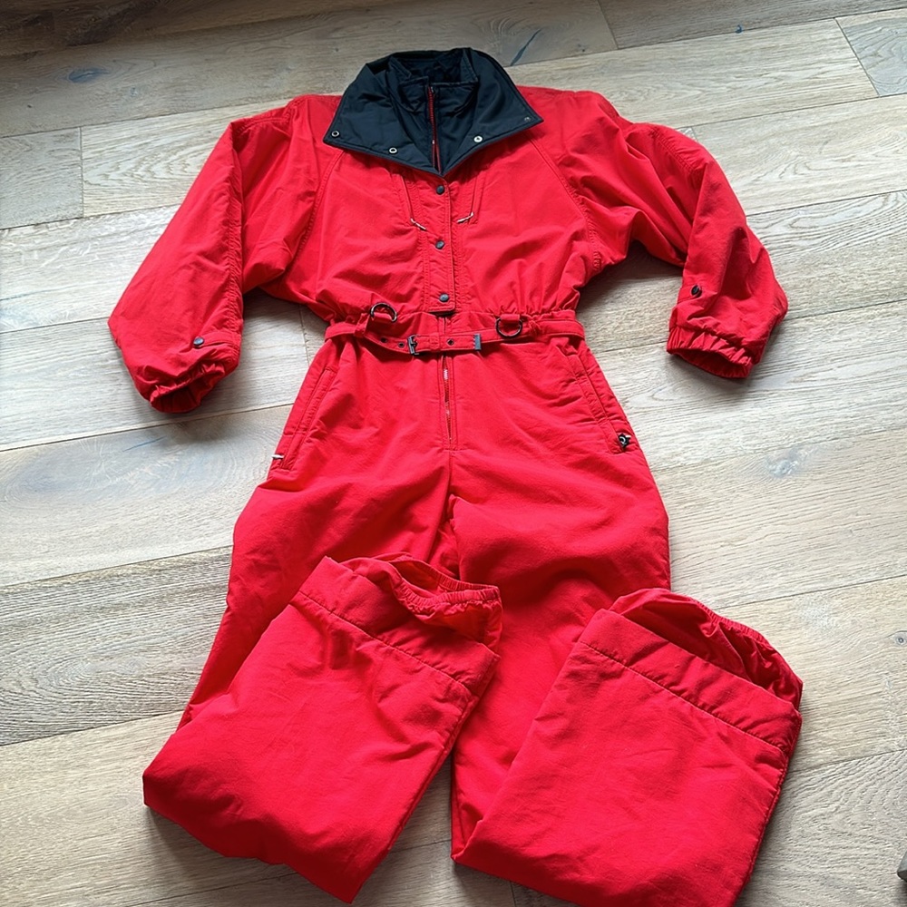 Women’s Red Ski One-Piece Jacket & Bib Suit